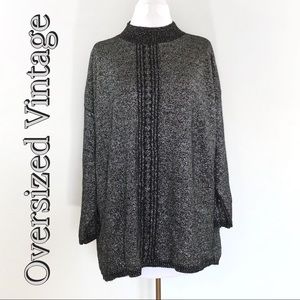 Vintage Oversized  Black Metallic Silver sweater